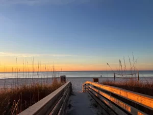 Sandy beach walkway leading to the Gulf in Gulf Shores Alabama